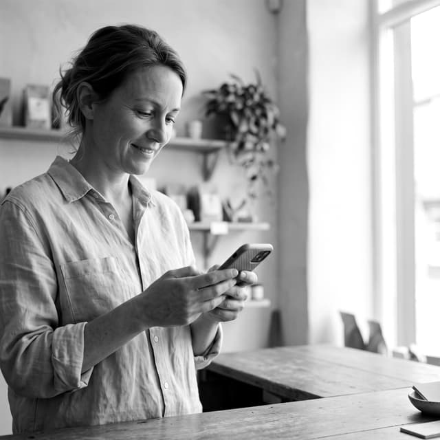 A business owner checking orders on their phone